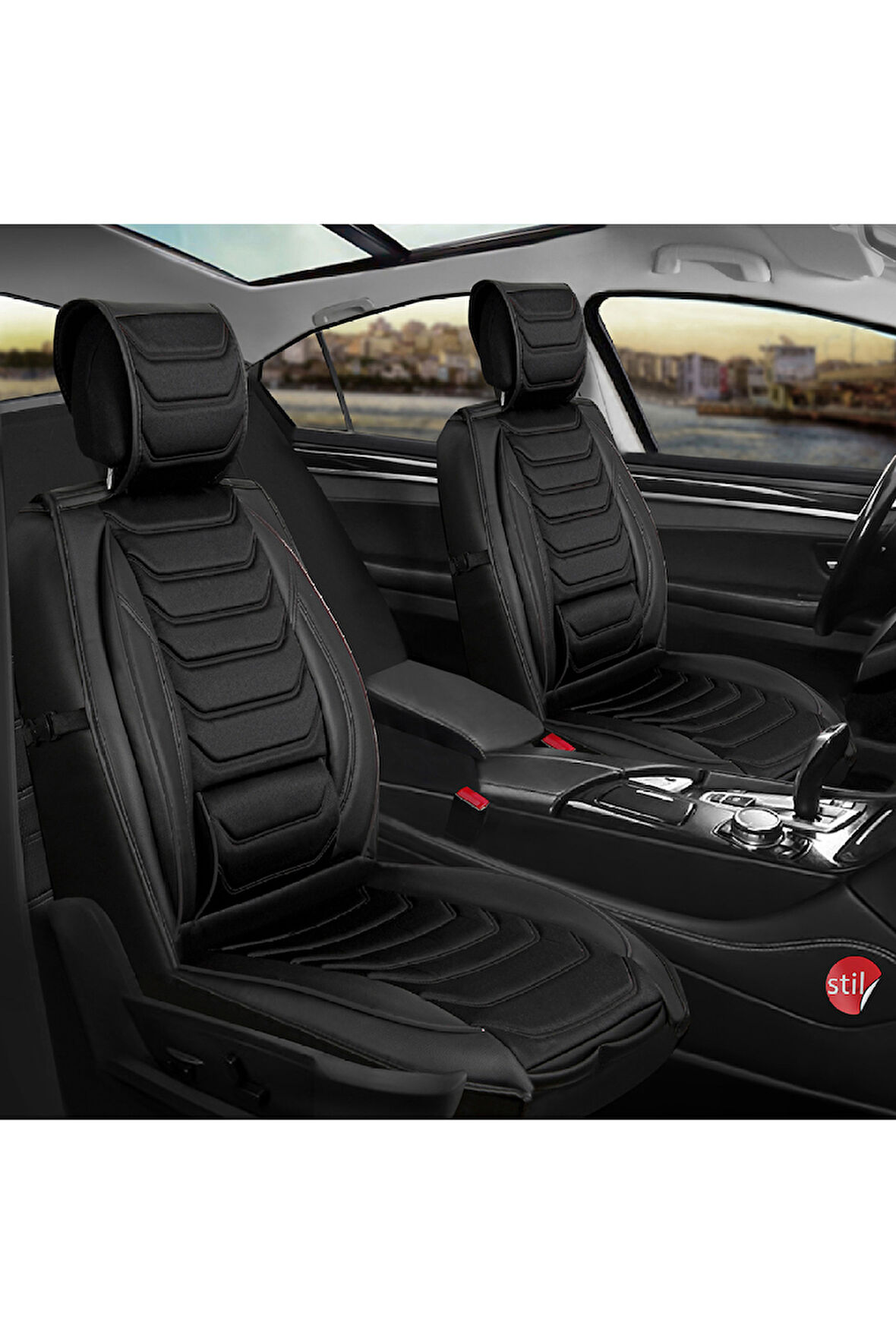 Opel Combo 2+1 Parçalı Lüx Deri Oto Koltuk Kılıfı Ön Arka Takım Eagle TAM SİYAH