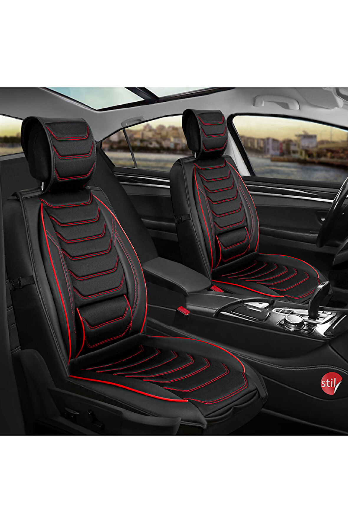 Citroen Berlingo 2+1 Parçalı Lüx Deri Oto Koltuk Kılıfı Ön Arka Takım Eagle SİYAH KIRMIZI