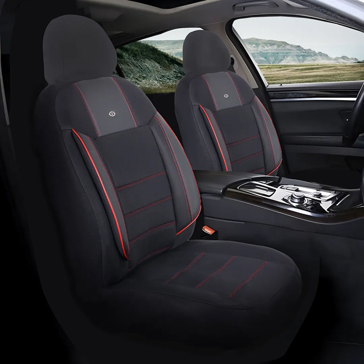 Audi A Serisi Araçlara Uyumlu Oto Koltuk Kılıfı Seti - Violet Serisi Siyah/Kırmızı