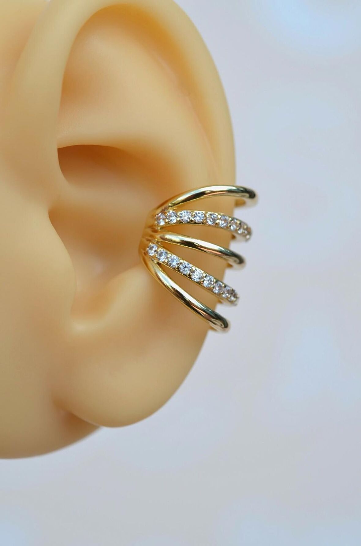 Zirkon Taşlı  Gold Çoklu Earcuff Sıkıştırmalı Kıkırdak Küpesi