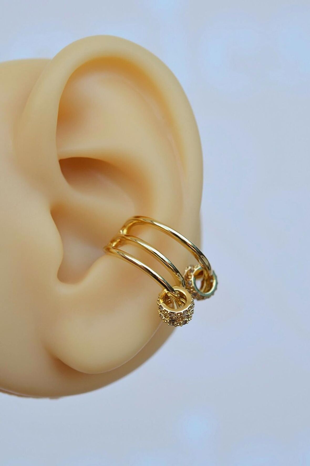 Zirkon Halka Detaylı Çoklu Earcuff Sıkıştırmalı Kıkırdak Küpesi
