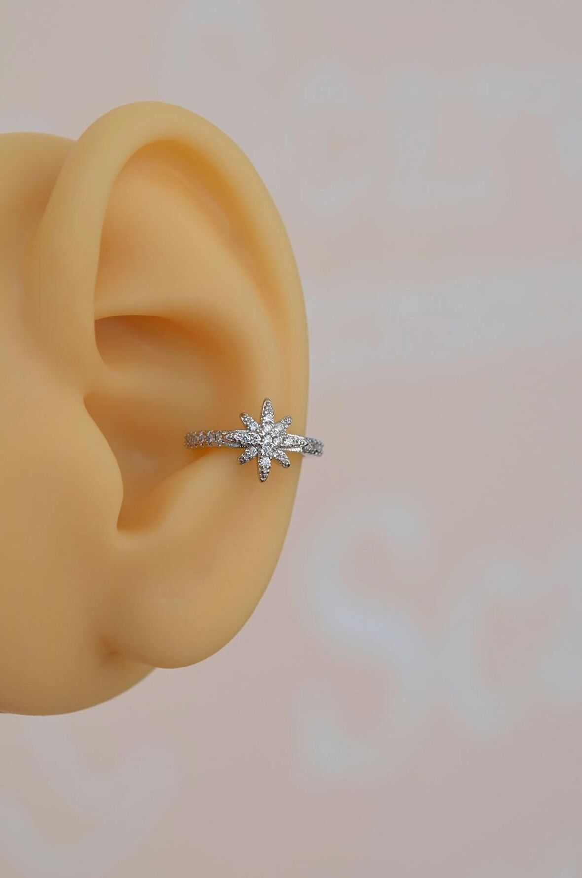 Minimal Kuzey Yıldızlı Earcuff Sıkıştırmalı Kutup Yıldızlı Kıkırdak Küpesi Gümüş Renk