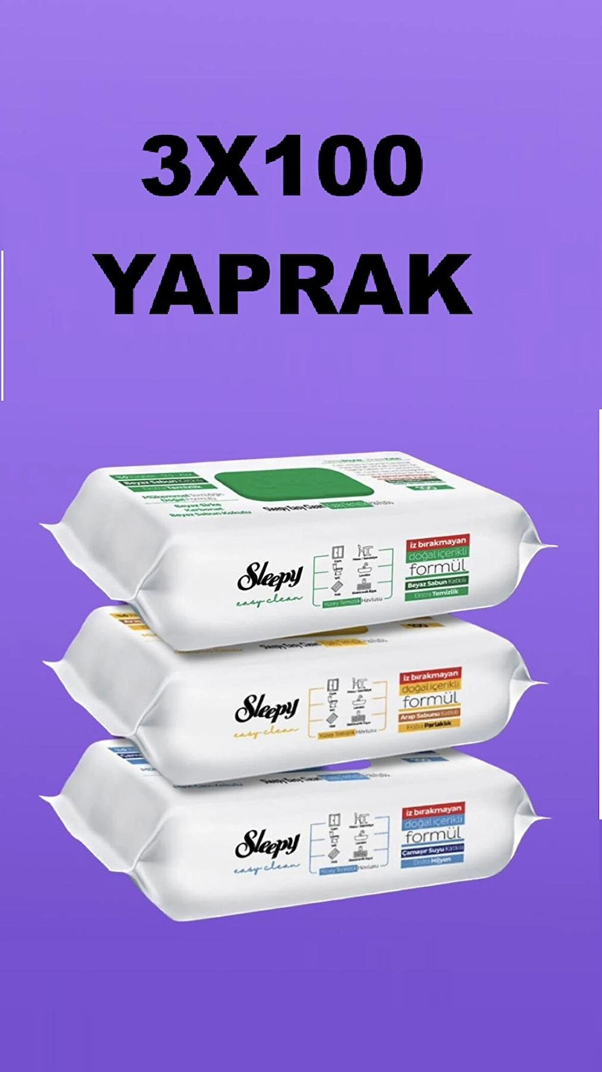 Sleepy Easy Clean Beyaz Sabun Katkı Çamaşır Suyu Katkı Arap Sabunu Katkılı 3x100 (300 YAPRAK)