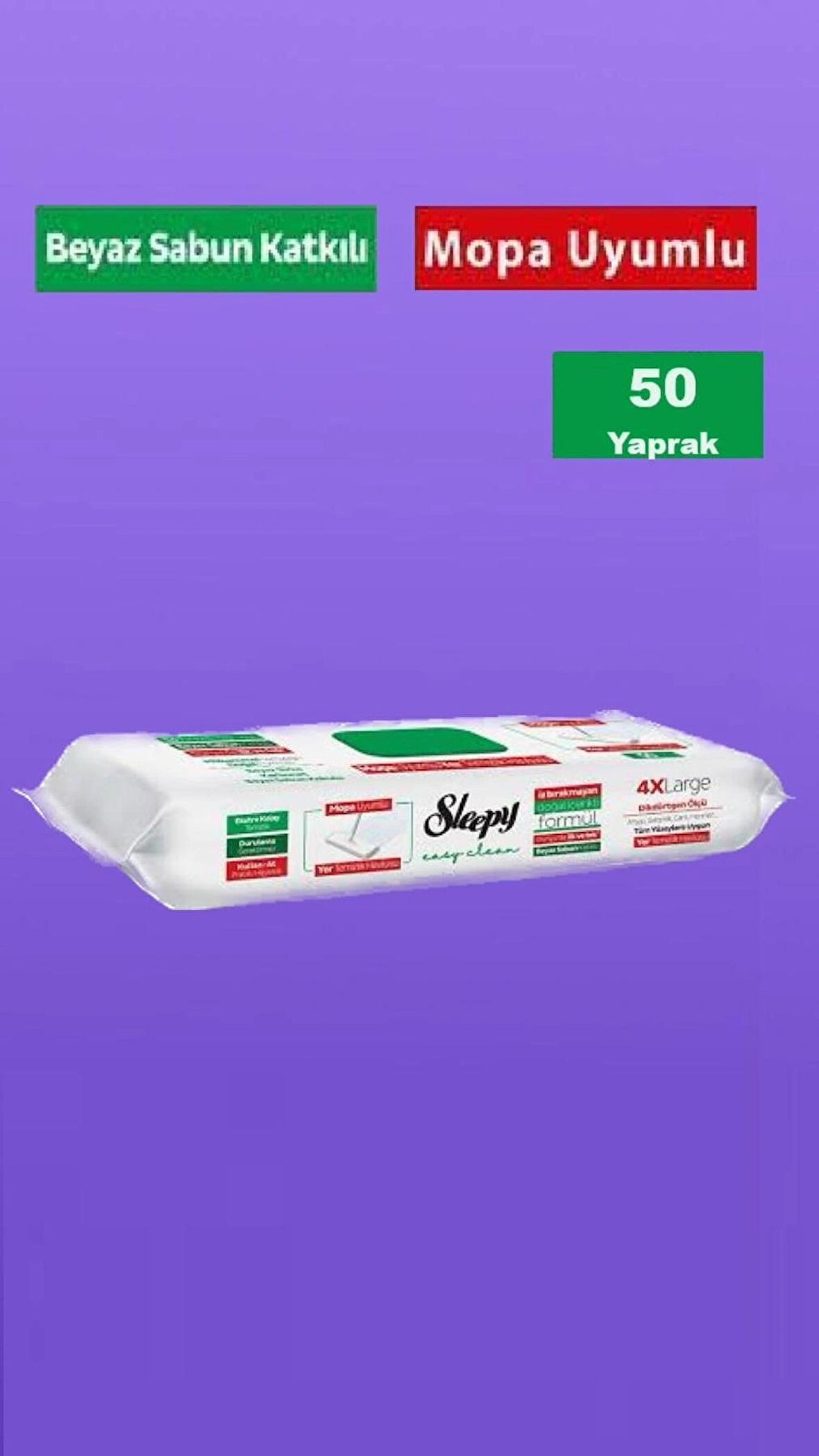 Sleepy SleepyEasy Clean Beyaz Sabun Katkılı Mopa Uyumlu Yer Temizlik Havlusu 50 Yaprak