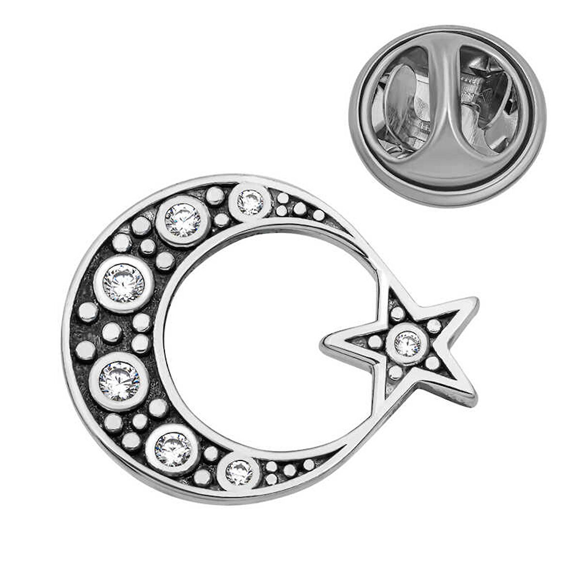925 Ayar Gümüş Ay Yıldız Rozet T8668 (7474)