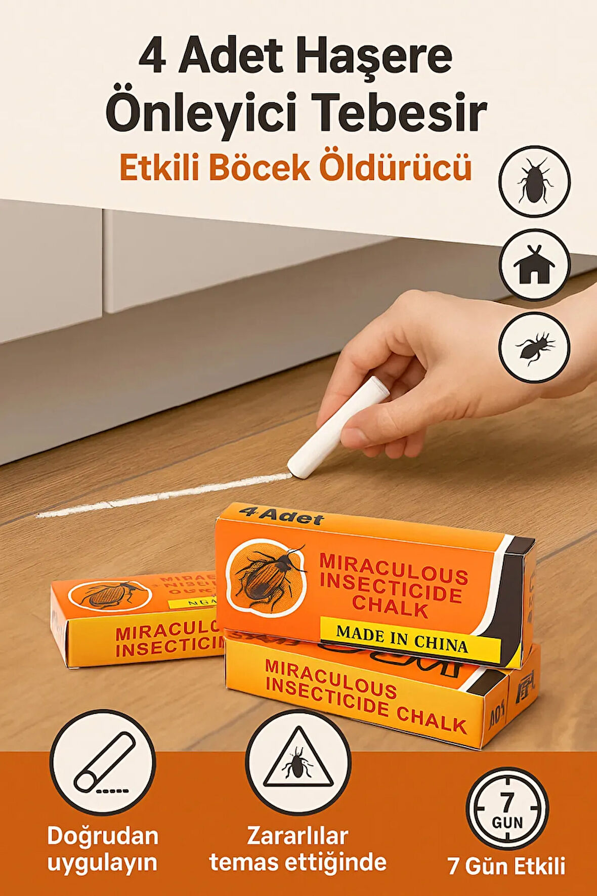 4 Adet Haşere Tebeşiri - Böcek Önleyici Tebeşir - Etkili Hamam Böceği ve Karınca Kovucu (7474)