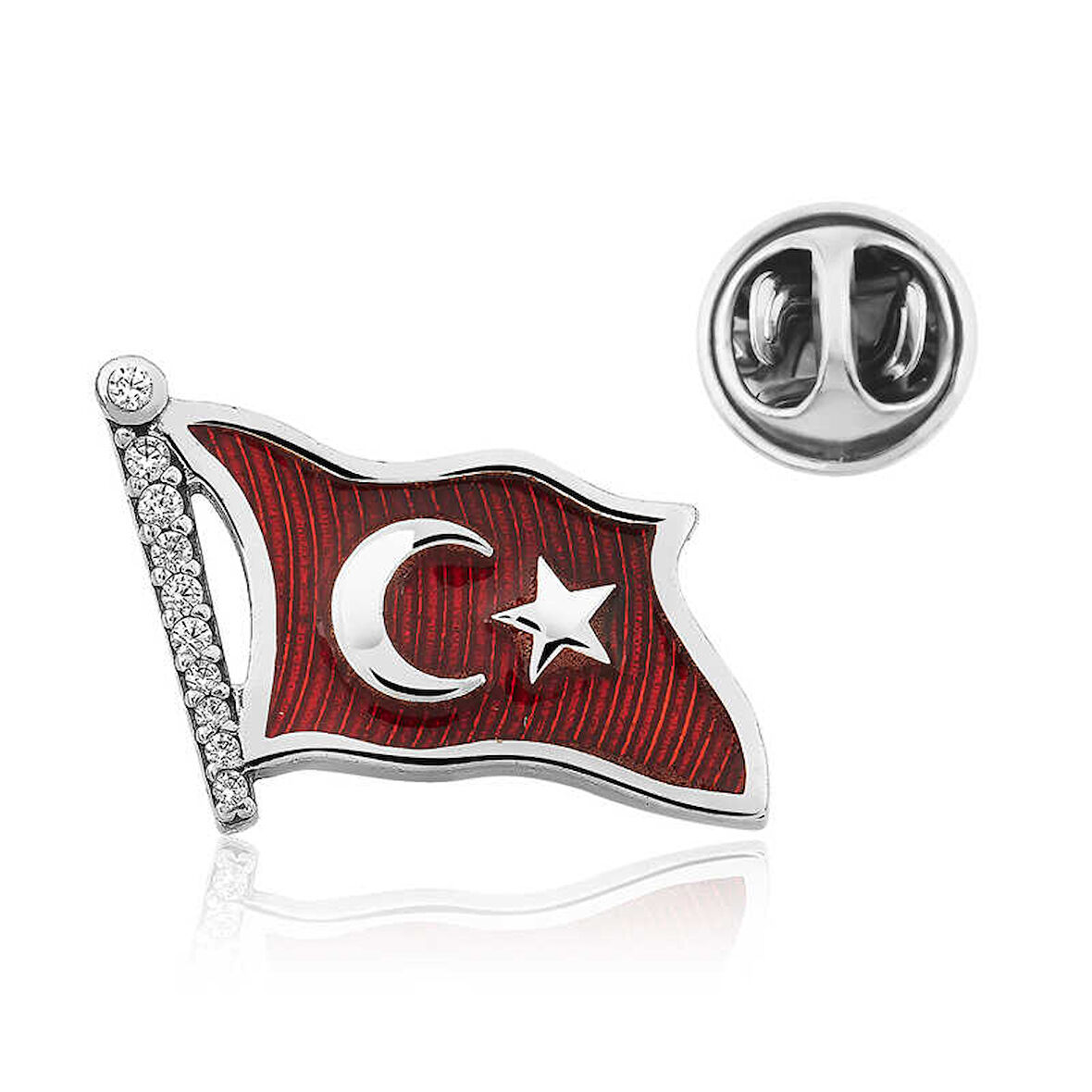 925 Ayar Gümüş Türk Bayrağı Rozet T4635 (7474)