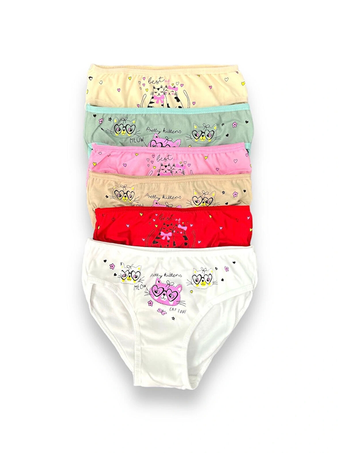 Karışık Renkli Kız Çocuk Külot 6'lı Sevimli Kediler