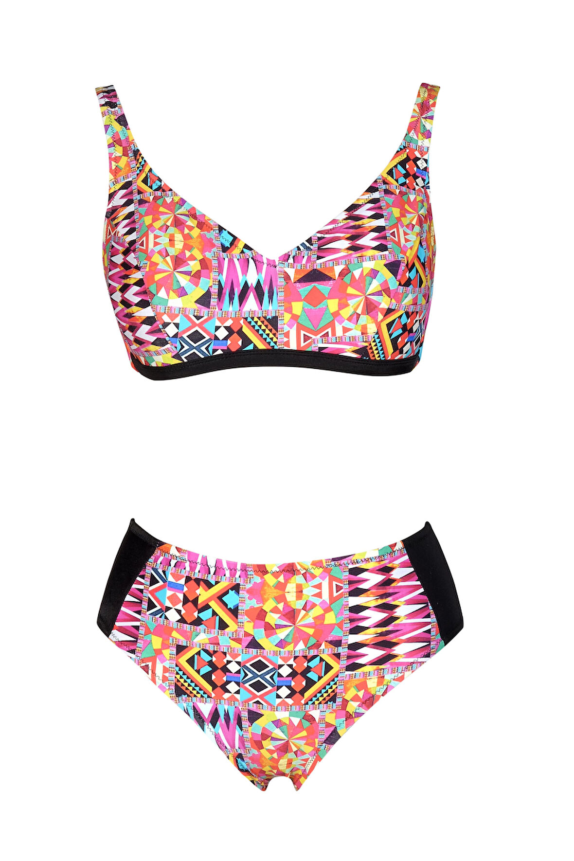 Endeep Beria Kadın Pembe Geometrik Desenli Toparlayıcı Askılı Bikini Takımı