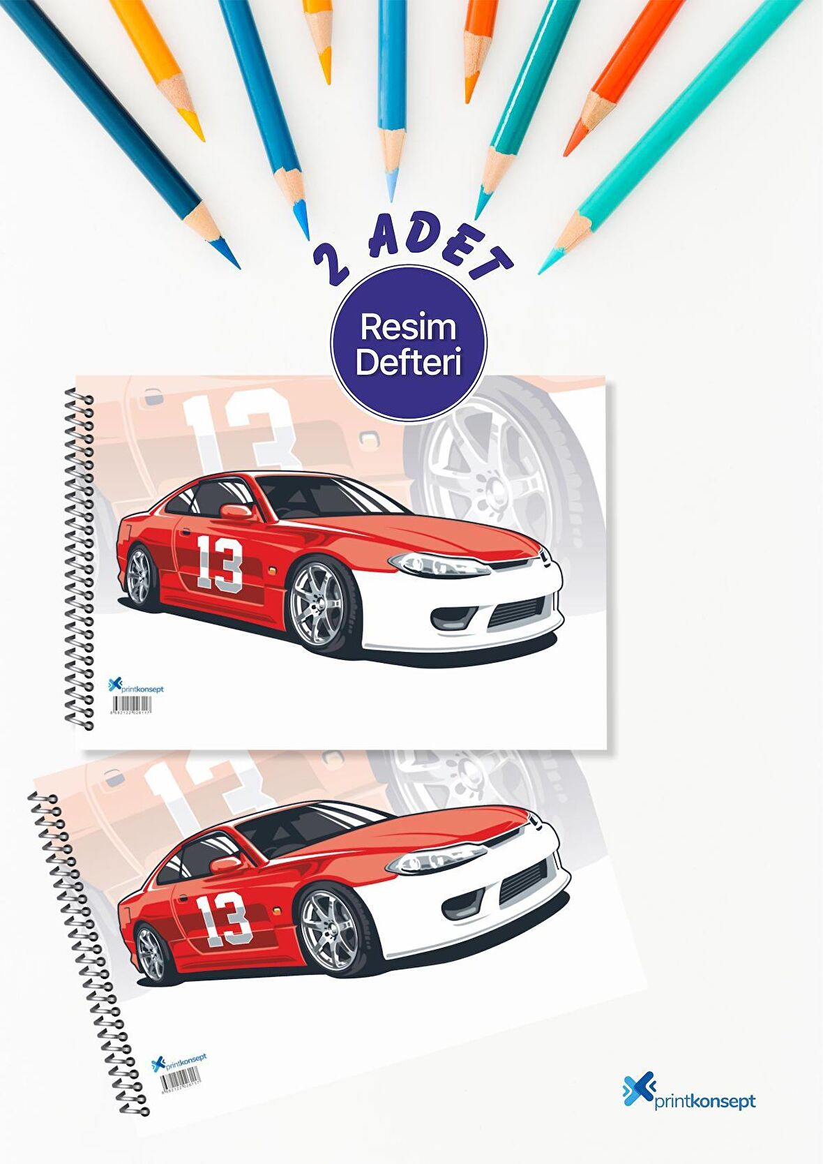 Mediart 2'li Arabalı Resim Defteri Spiralli Karton Kapak 23x33 Cm 15 Yaprak Resim Defteri Orta Boy