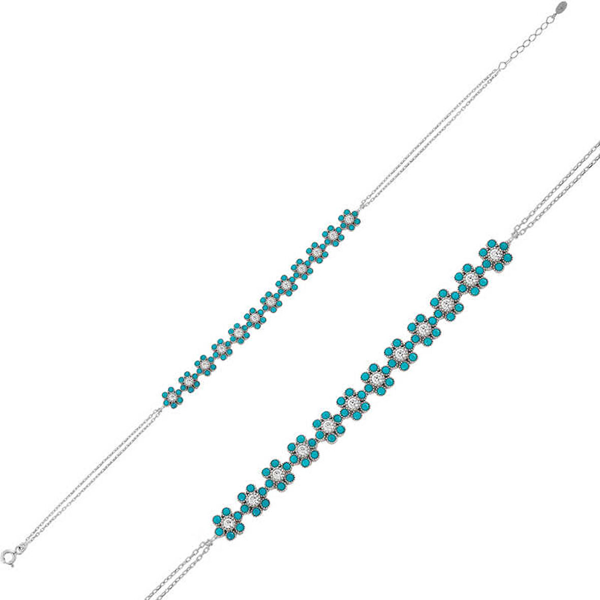 Ebuz Gümüş Mavi Çiçek Kadın Bileklik