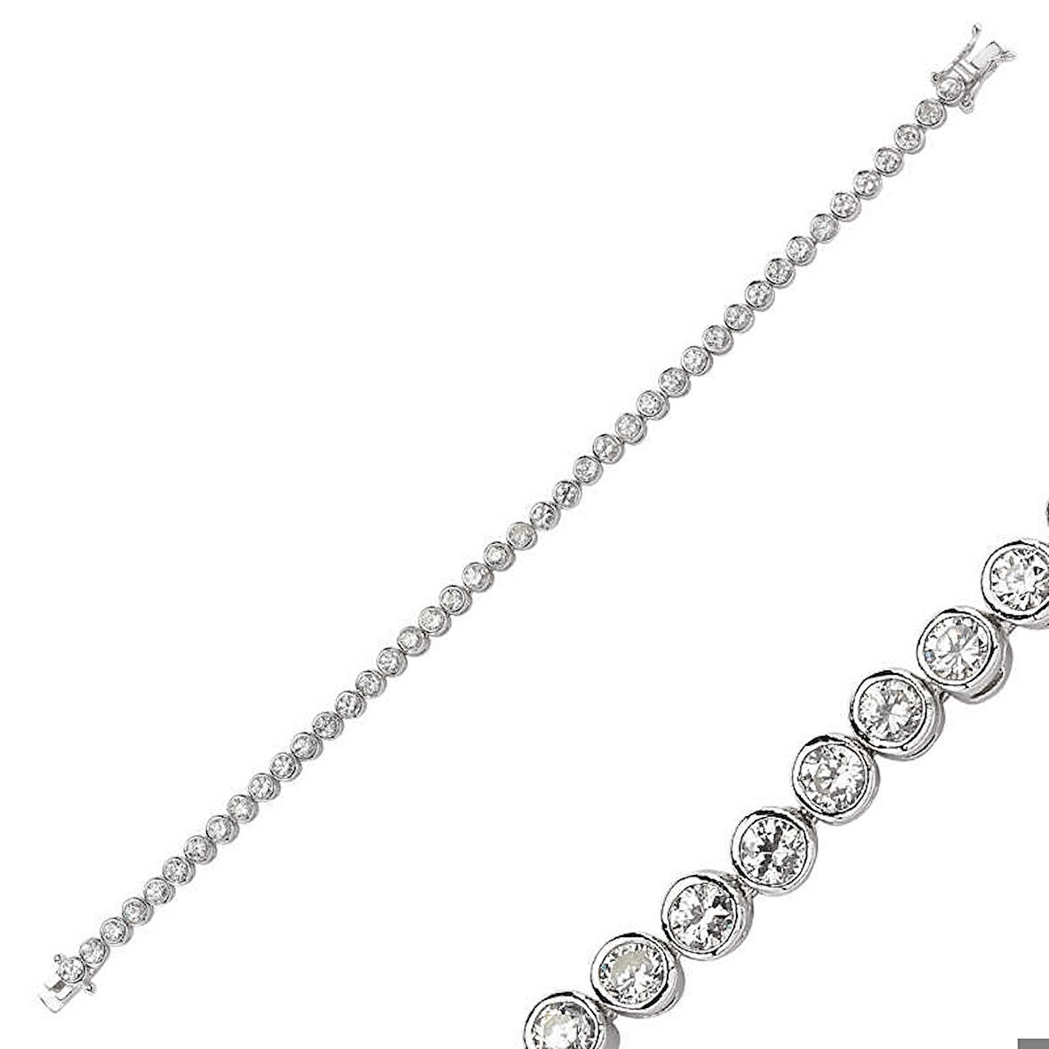 Ebuz Gümüş Beyaz Taşlı Su Yolu Kadın Bileklik