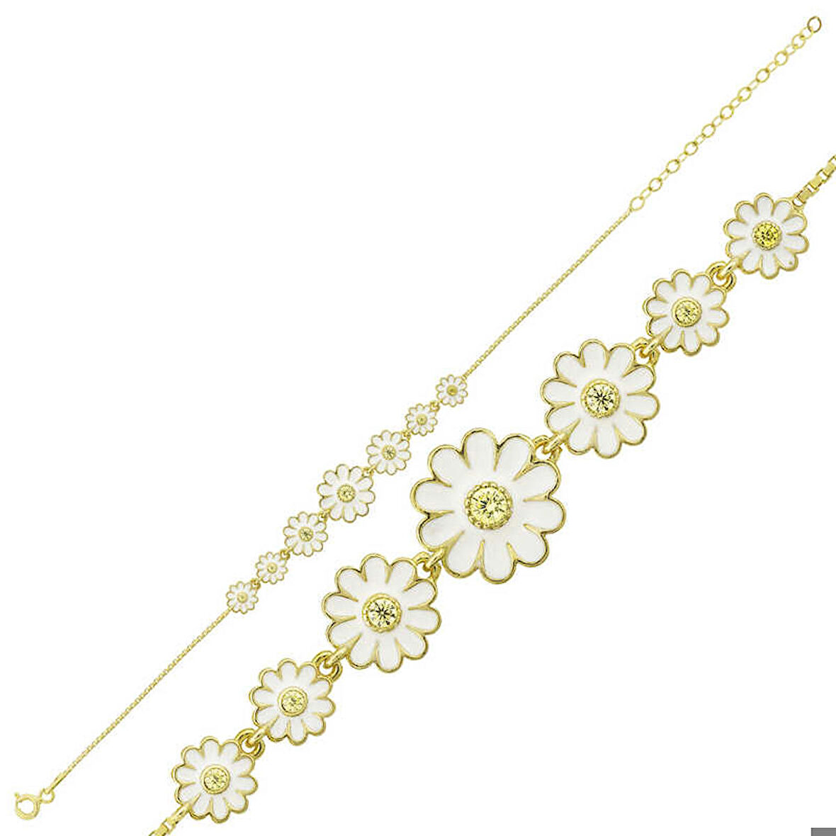 Ebuz Gümüş Gold Sıralı Papatya Kadın Bileklik