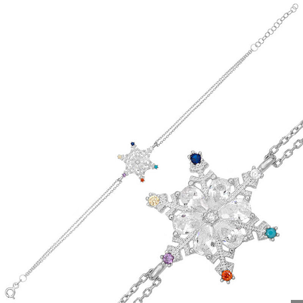 Ebuz Gümüş Renkli Taşlı Kar Tanesi Kadın Bileklik