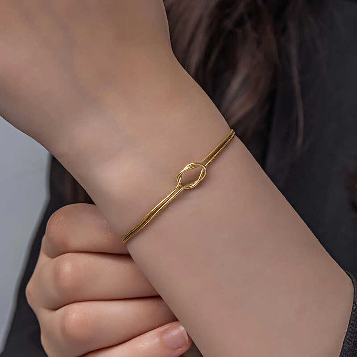 Ebuz Gümüş Gold Aşk Düğüm Kadın Bileklik