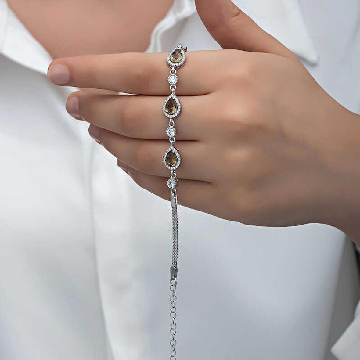 Ebuz ​Gümüş Damla Zultanit Taşlı Kadın Bileklik