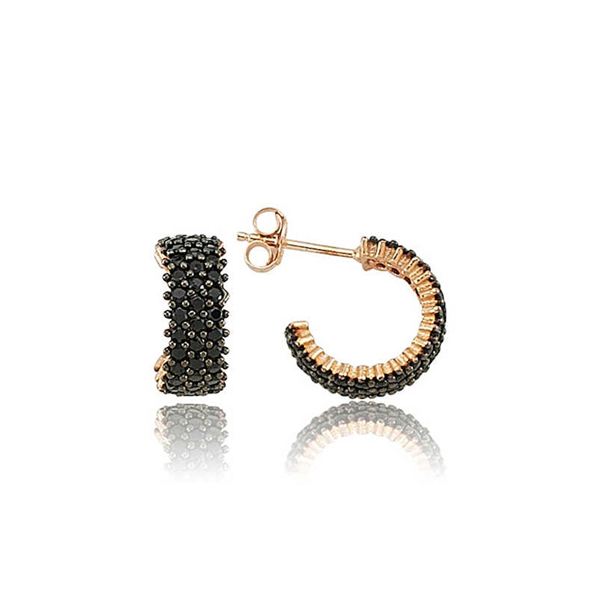 Ebuz Gümüş Tamtur Siyah Taşlı Küpe