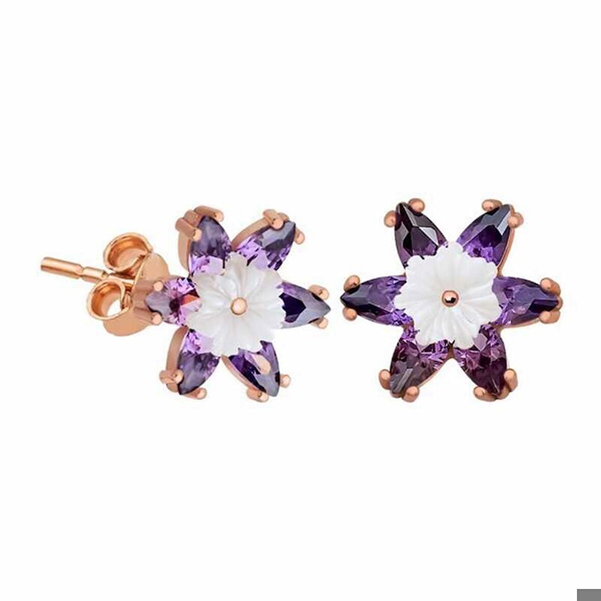 Ebuz Gümüş Mor Lotus Çiçeği Küpe