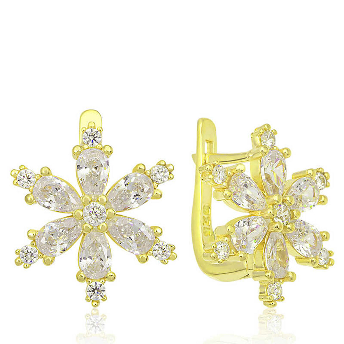 Ebuz Gümüş Gold Beyaz Lotus Çiçeği Kadın Küpe