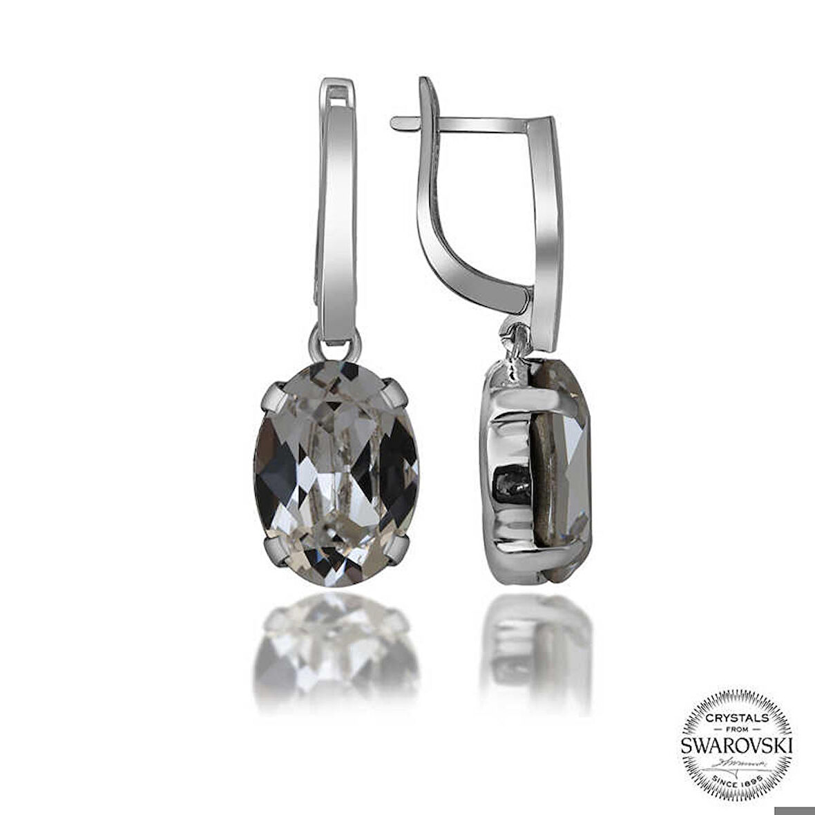 Ebuz Swarovski Crystal Taşlı Gümüş Beyaz Oval Sallantılı Kadın Küpe