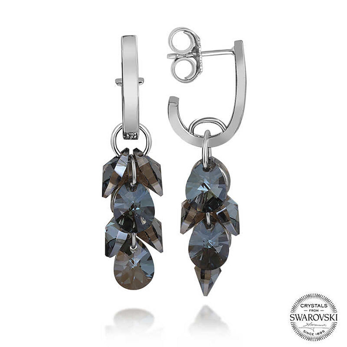 Ebuz Swarovski Crystal Taşlı Gümüş Salkım Sallantılı Çivili Kadın Küpe