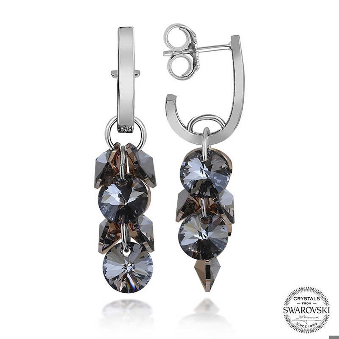 Ebuz Swarovski Crystal Taşlı Gümüş Salkım Sallantılı Çivili Kadın Küpe