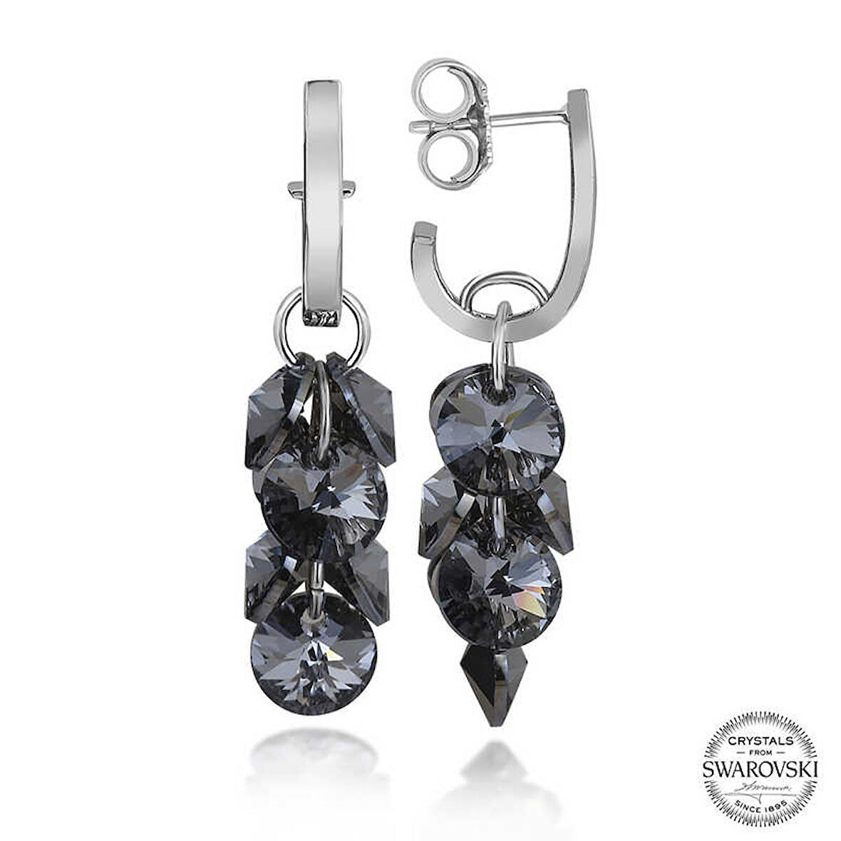 Ebuz Swarovski Crystal Taşlı Gümüş Salkım Sallantılı Çivili Kadın Küpe