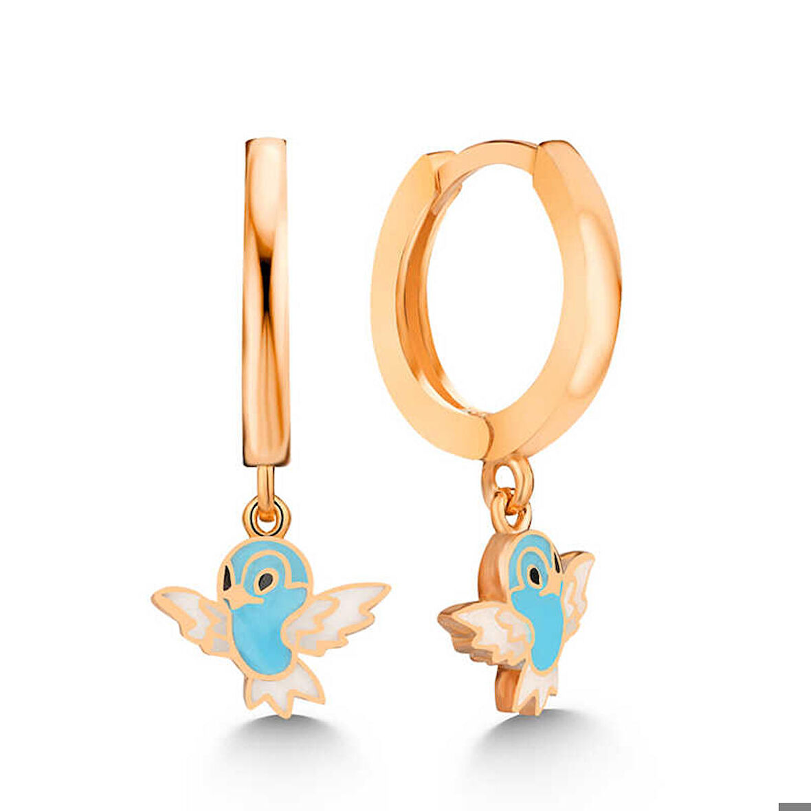 Ebuz Gümüş Rose Mavi Renkli Sallantılı Kuş Kadın Küpe