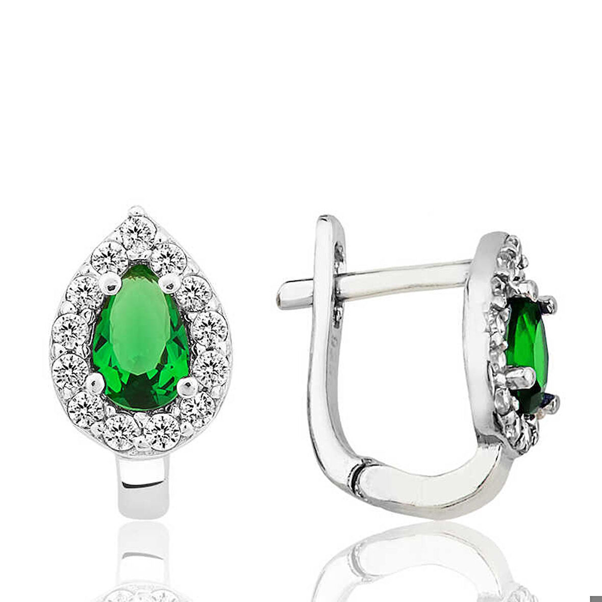 Ebuz Gümüş Yeşil Taşlı Damla J Kadın Küpe