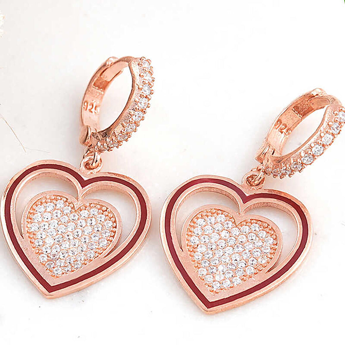 Ebuz ​Gümüş Rose Sallantılı Kalp Kadın Küpe