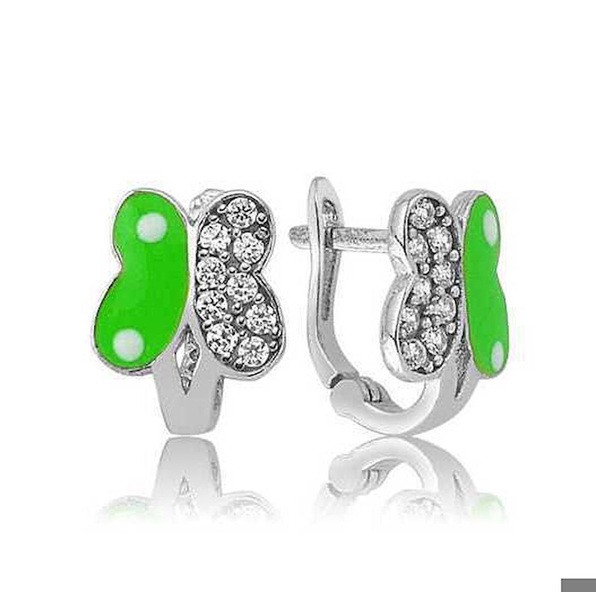 Ebuz Gümüş Yeşil Kelebek Çocuk Küpe