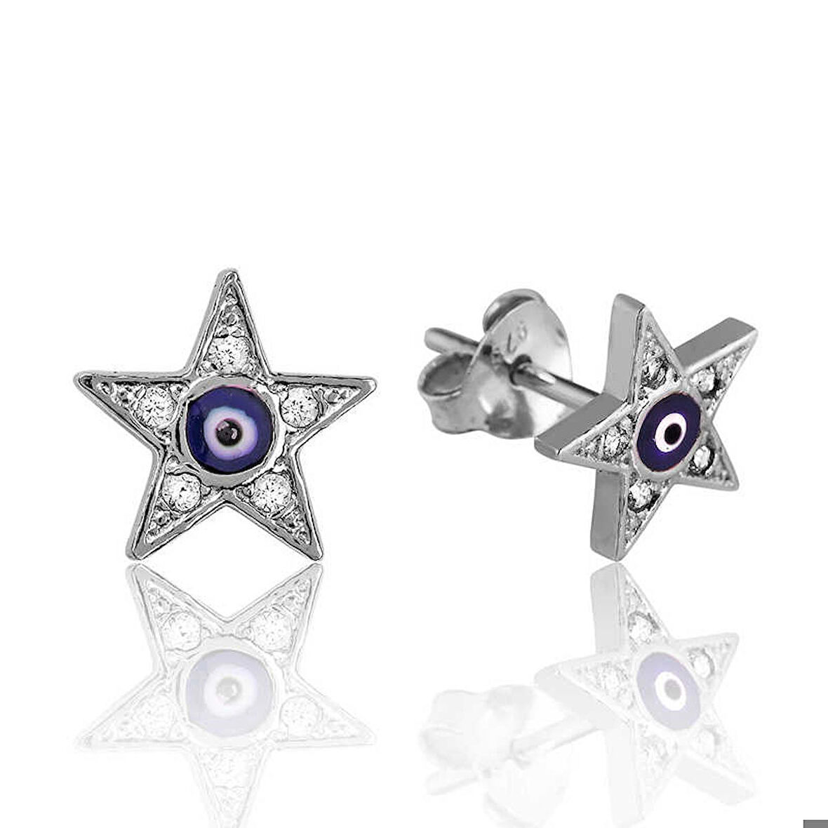 Ebuz Gümüş Nazarlı Yıldız Çivili Küpe