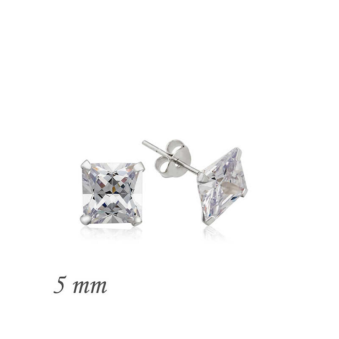Ebuz Gümüş Kare Tek Taş Zirkon Küpe - 5 mm