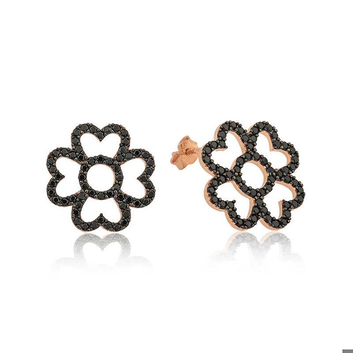 Ebuz ​Gümüş Kalp Yapraklı Çiçek Küpe