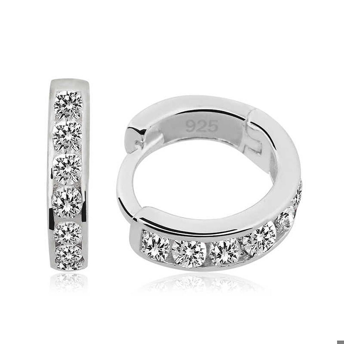 Ebuz ​Gümüş Beyaz Taşlı Halka Küpe