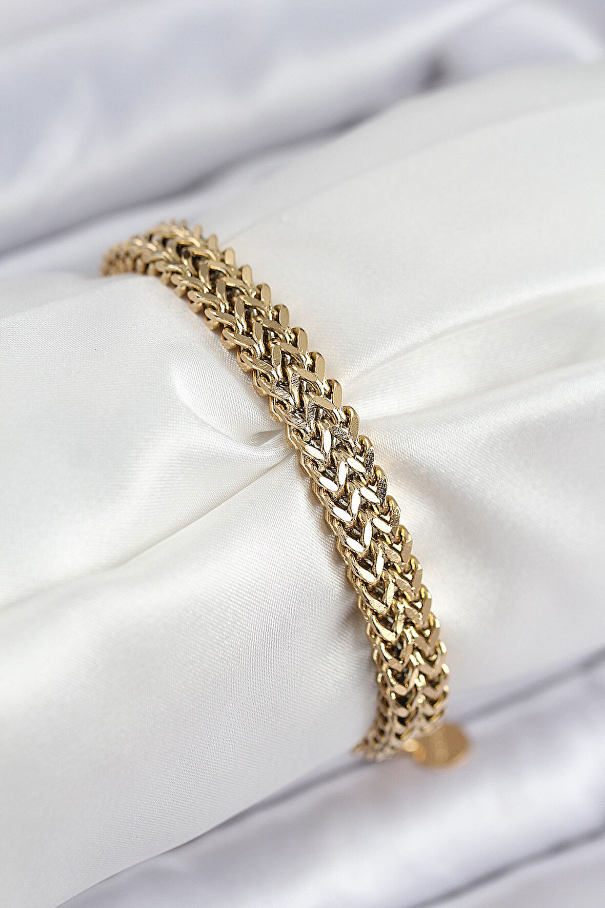 316L Çelik Örme Zincir Model Gold Renk Kadın Bileklik