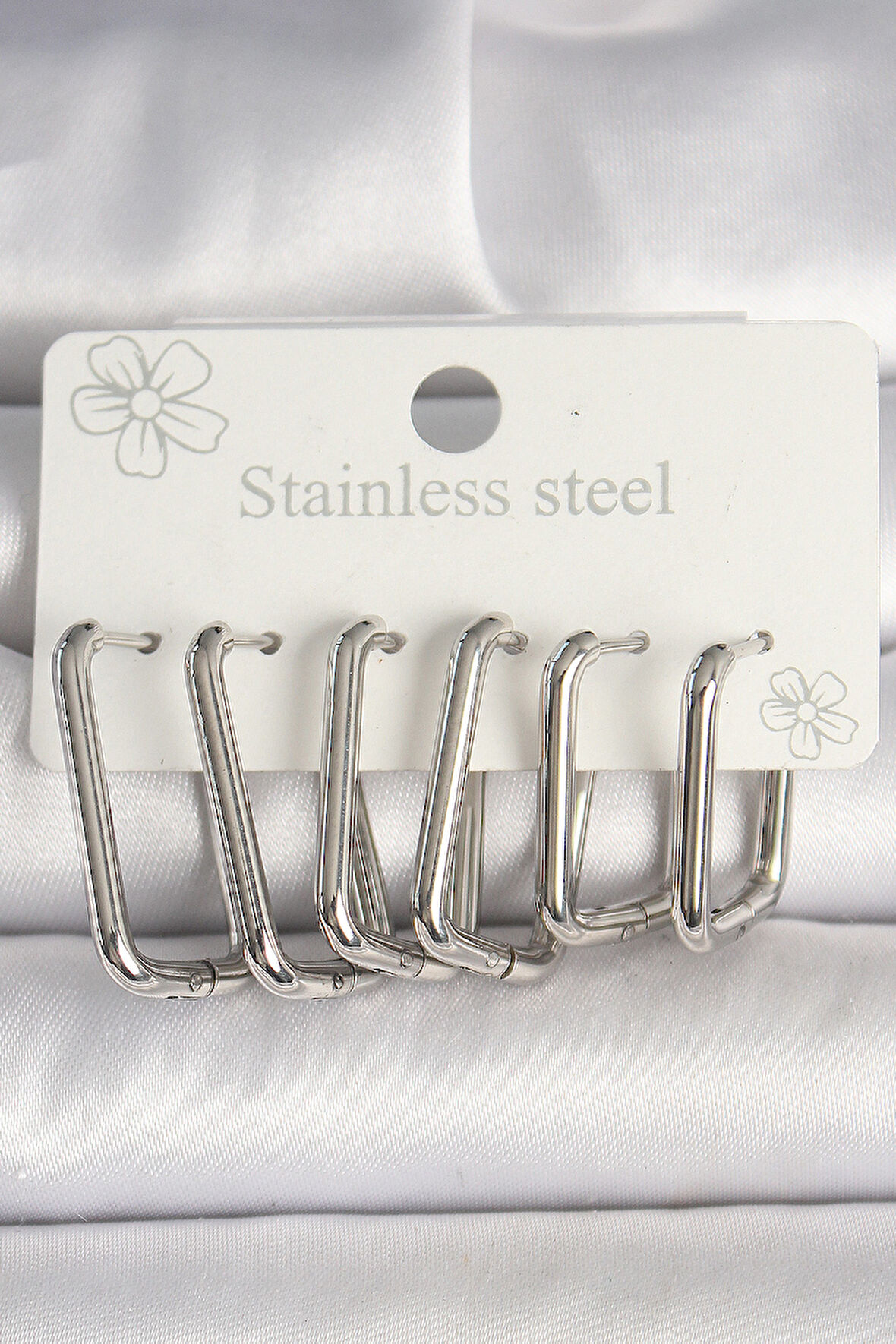 316L Çelik Gümüş Renk Kare Model Kadın Küpe Seti