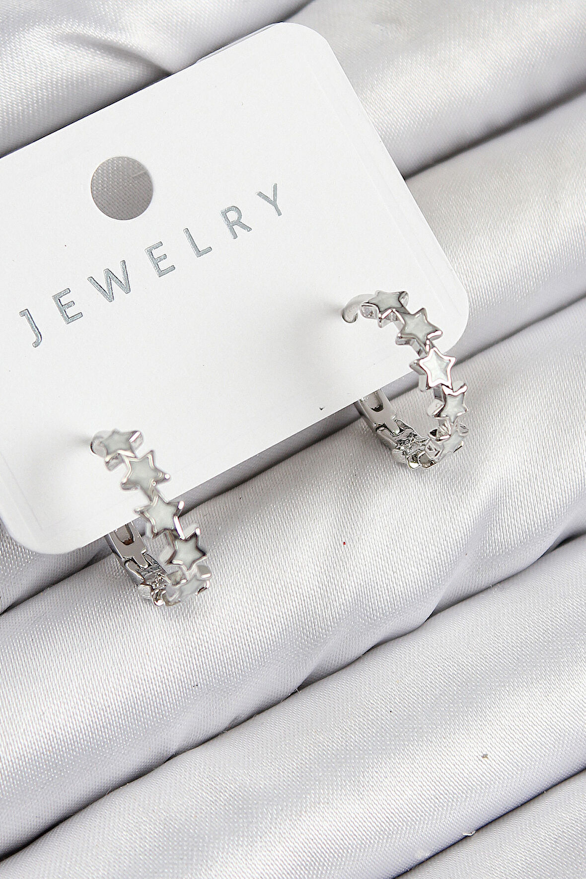 Pirinç Zirkon Taşlı Yıldız Model Gümüş Renk Kadın Küpe