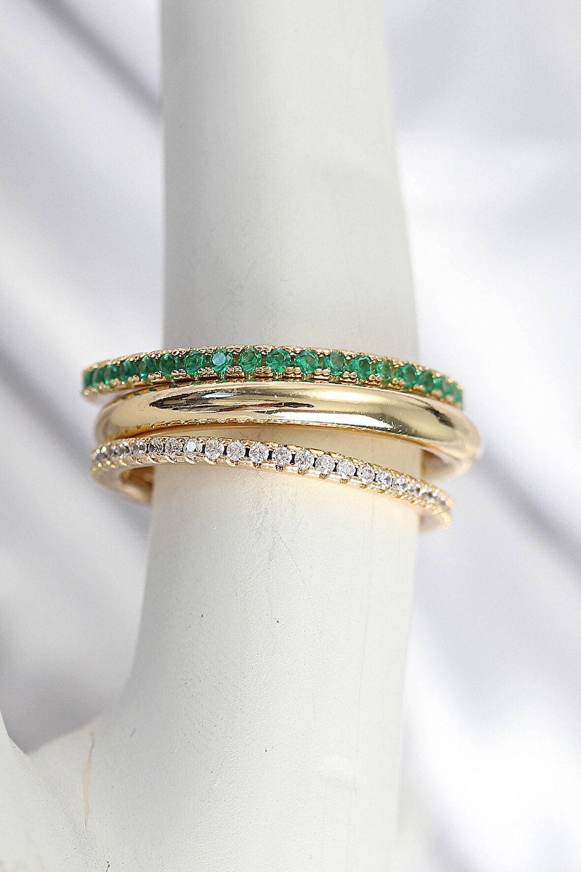 Pirinç Zirkon Taşlı Mix Renk 3'Lü Kadın Yüzük