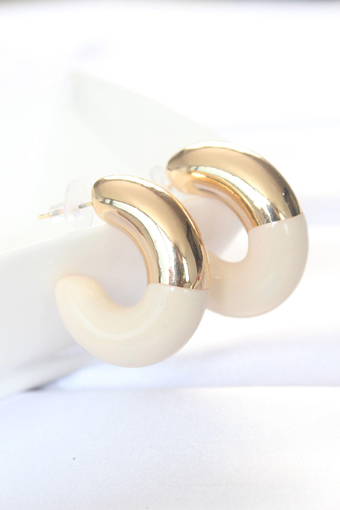 CCB Krem Gold Çift Renk Küpe - EBJ240521W24163
