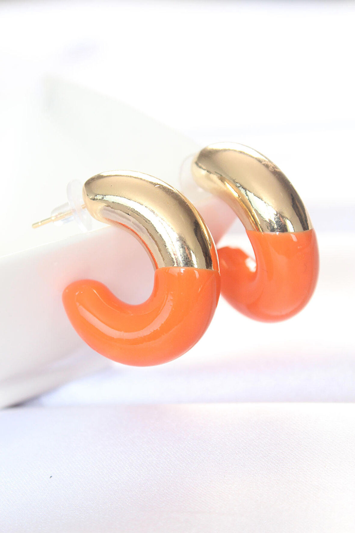 CCB Turuncu Gold Çift Renk Küpe - EBJ240521W24166