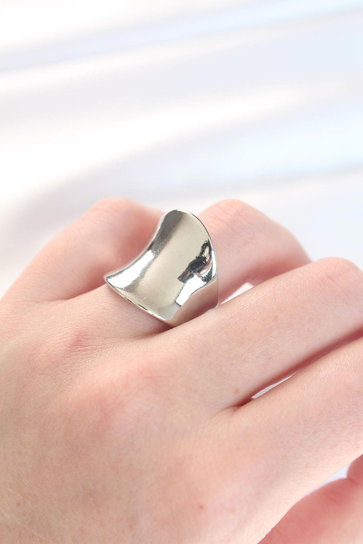 Silver Renk Ayarlanabilir Kavisli Ayna Yüzük - EBJ240521W24332