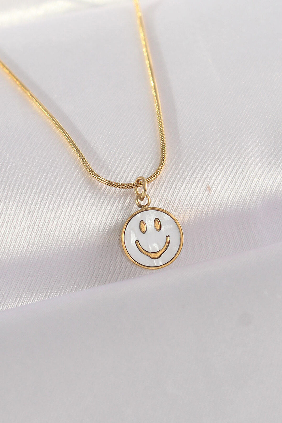 316L Çelik Zincir Altın Renk Mermer Desenli Minimal Smile Kolye - EBJ240601W24648