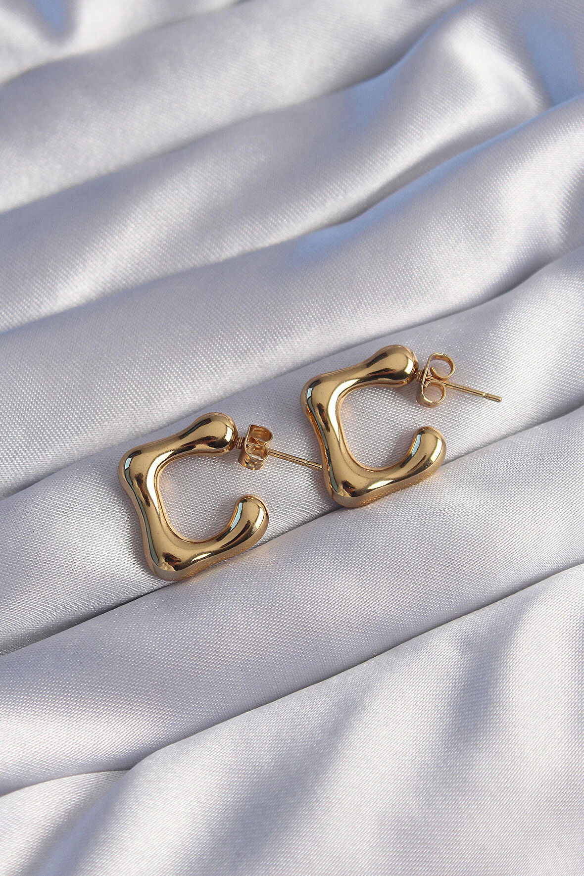 316L Çelik Gold Renk İçi Boş Bubble Kalp Küpe - EBJ240629W25072