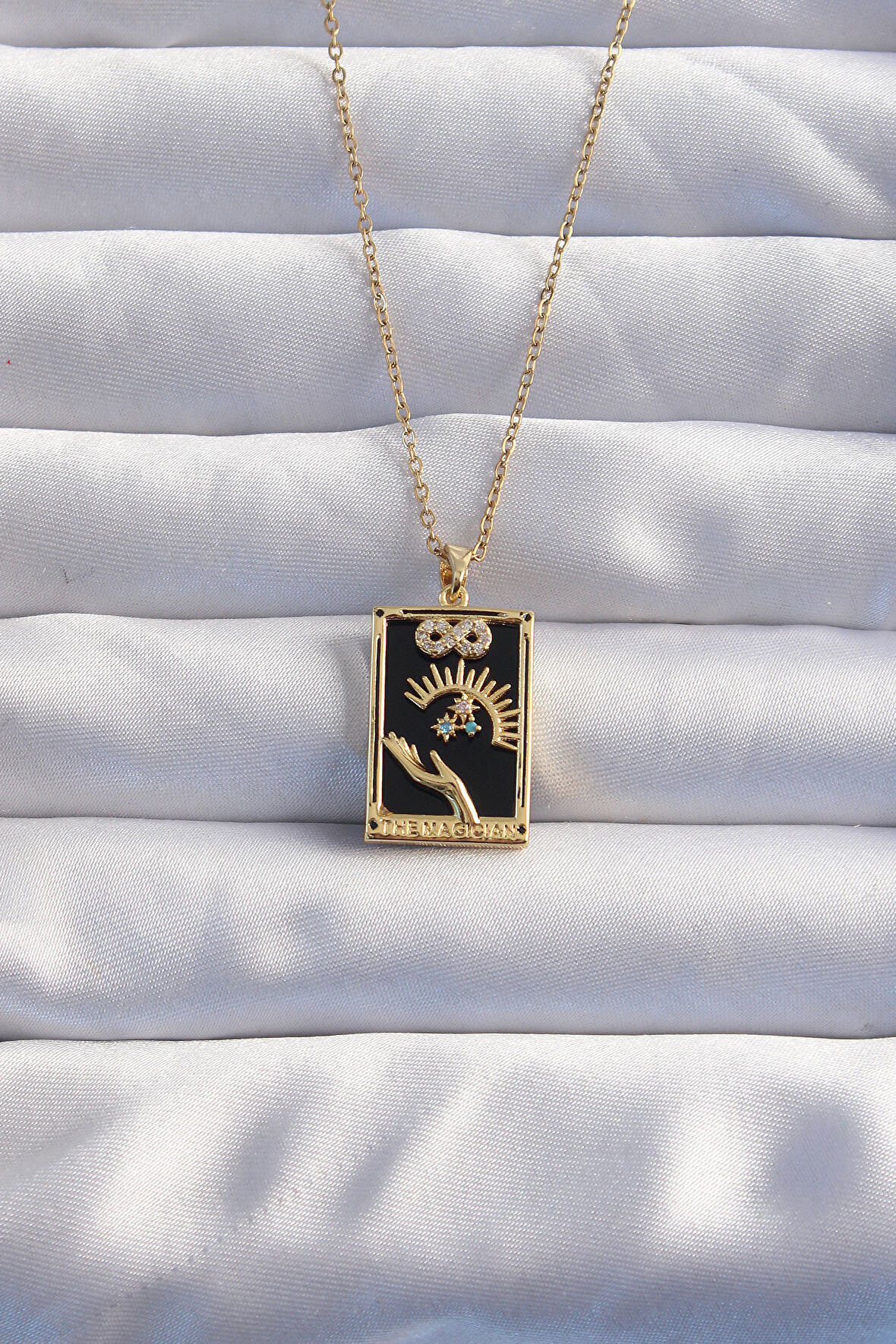 316L Çelik Zincir Gold Renk Sonsuzluk Detay Zirkon Taşlı Tarot Kolye - EBJ240820W26766