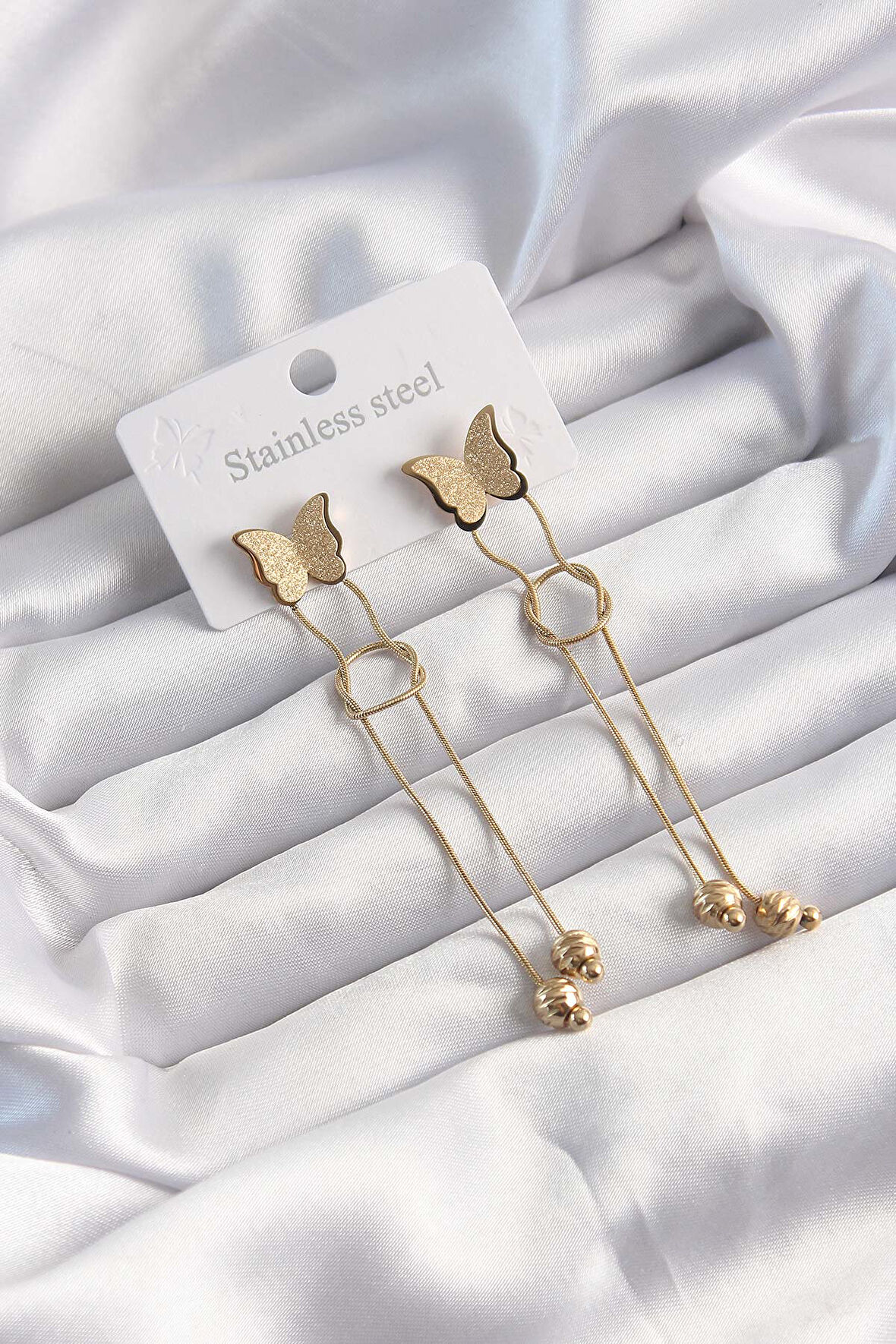  Gold Renk Sallantılı Düğüm Model Kelebek Küpe - EBJ240928W28372