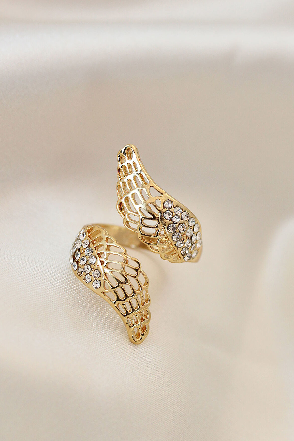 Ayarlamalı Gold Renk Metal Zirkon Taşlı Kanat Yüzük - EBJ241109W28919
