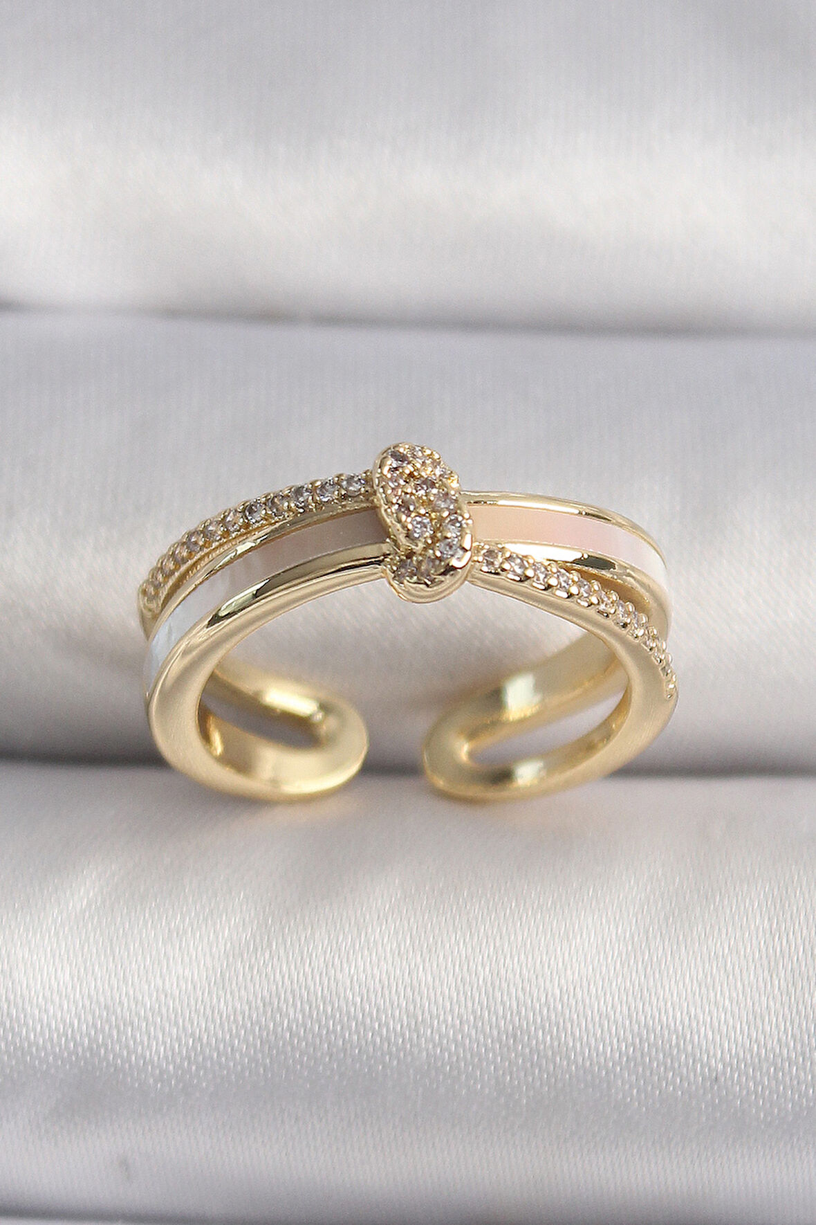 Gold Renk Zirkon Taşlı Düğüm Model VIP Seri Kadın Yüzük - EBJ241214W30007