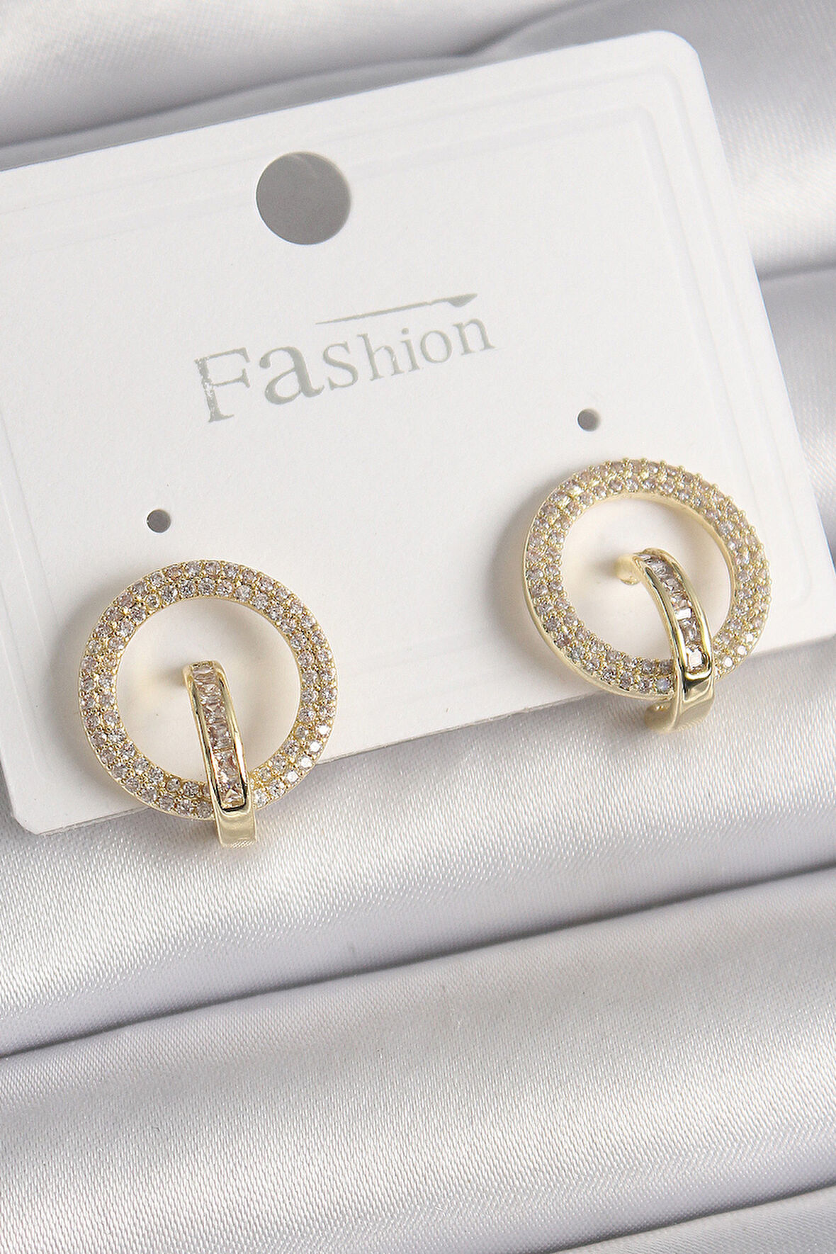 Pirinç Gold Renk Zirkon Taşlı Halka Model Kadın Küpe - EBJ241228W30224