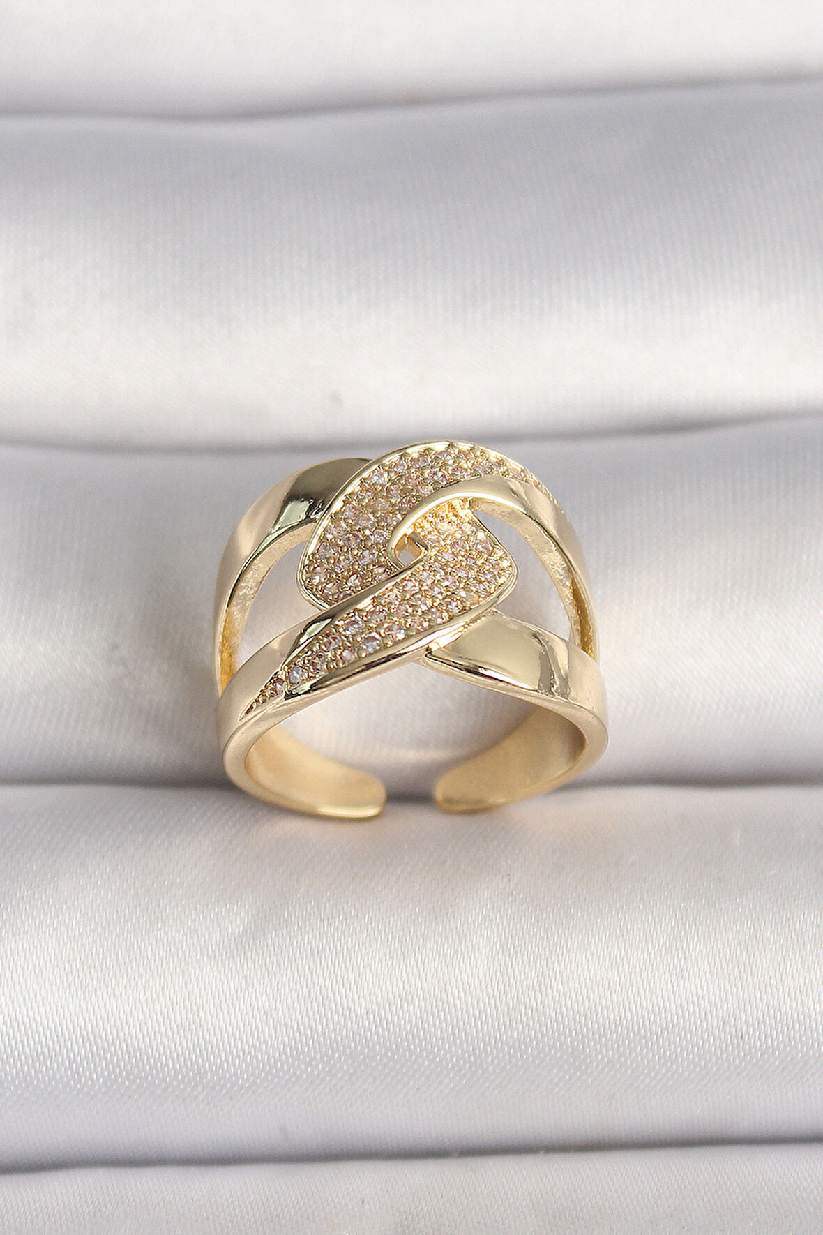 Pirinç Gold Renk Ayarlanabilir Zirkon Taşlı Kadın Yüzük - EBJ250207W31150